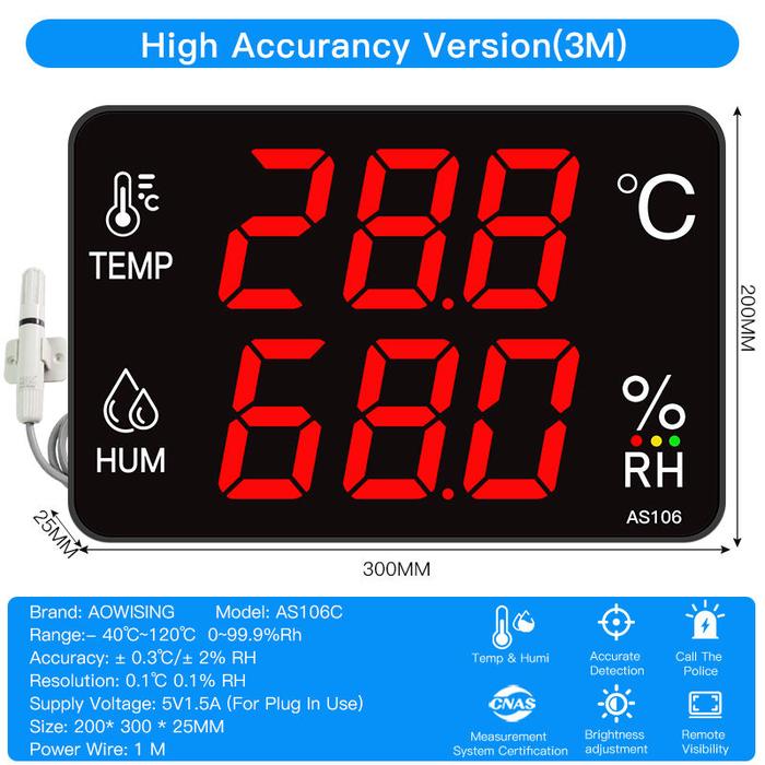 Thermohygrometer 14 Inch with External Probe Waterproof