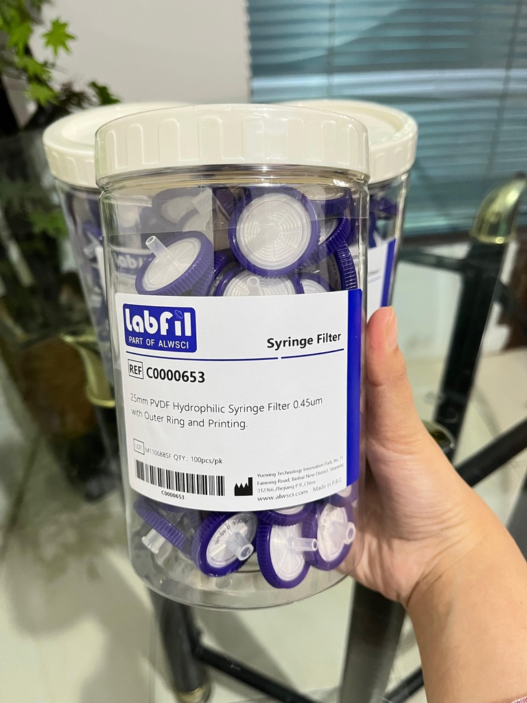 PVDF Syringe Filter 25mm Hydrophilic 0.45um Labfil C0000653