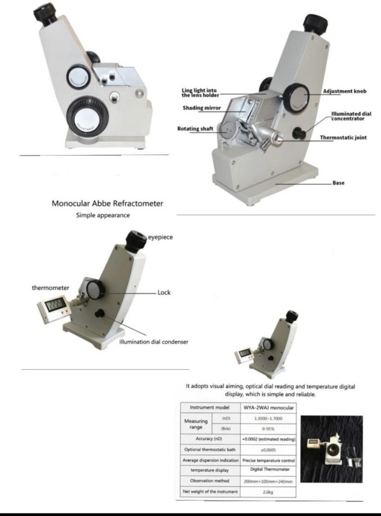 ABBE Refractometer Monochromatic WYA-2WAJ Digital Brix 0~95%