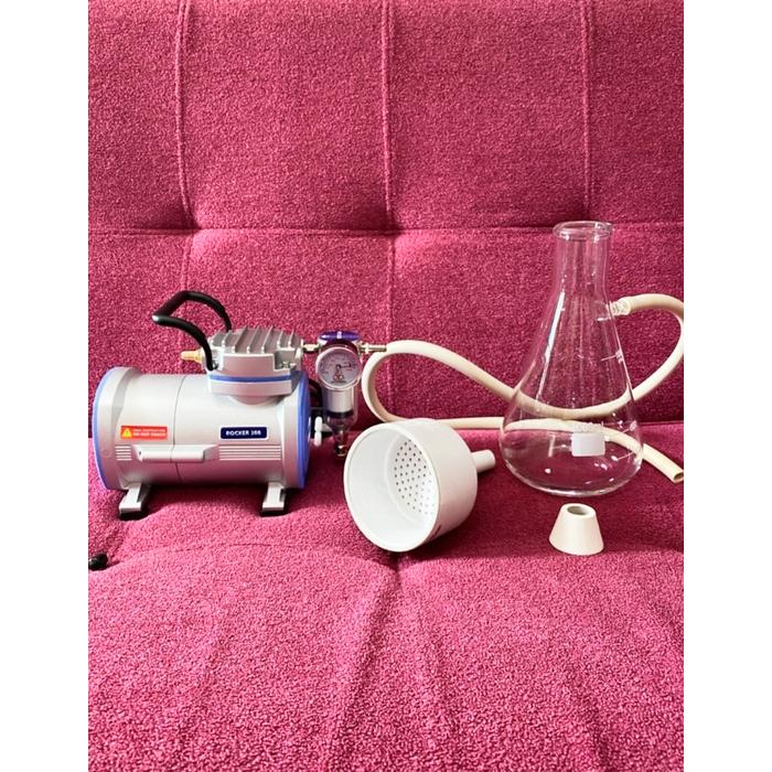 Set Vacuum Pump Rocker 300 dan Corong Buchner Funnel 120 mm plus Bottom Flask 1 liter Vacuum Filtration