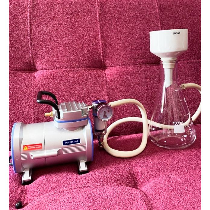 Set Vacuum Pump Rocker 300 dan Corong Buchner Funnel 120 mm plus Bottom Flask 1 liter Vacuum Filtration
