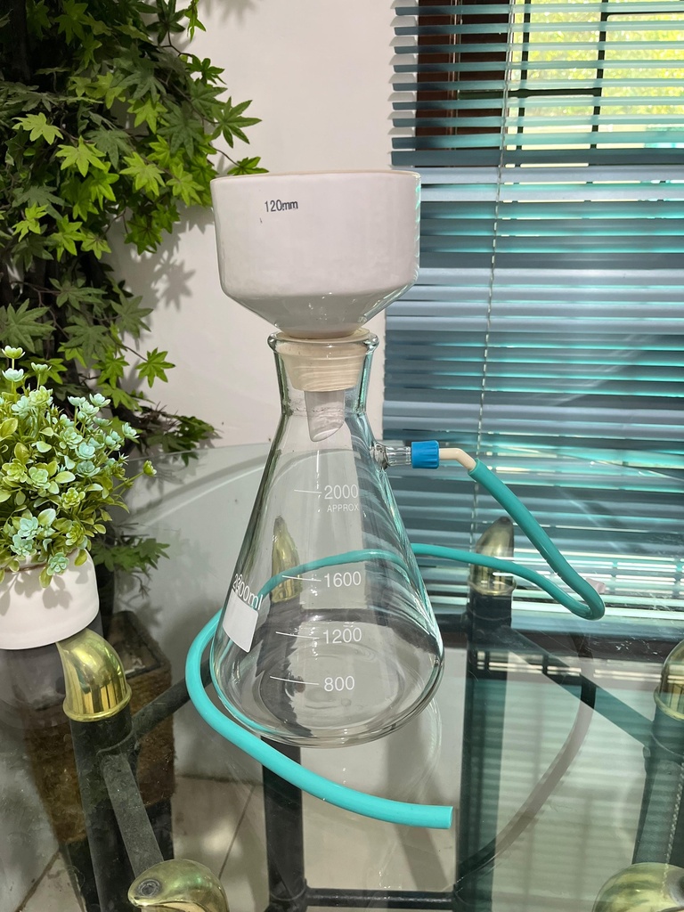 Set Vacuum Filtration Corong Buchner 120mm with Filtering Flask 2000 ml