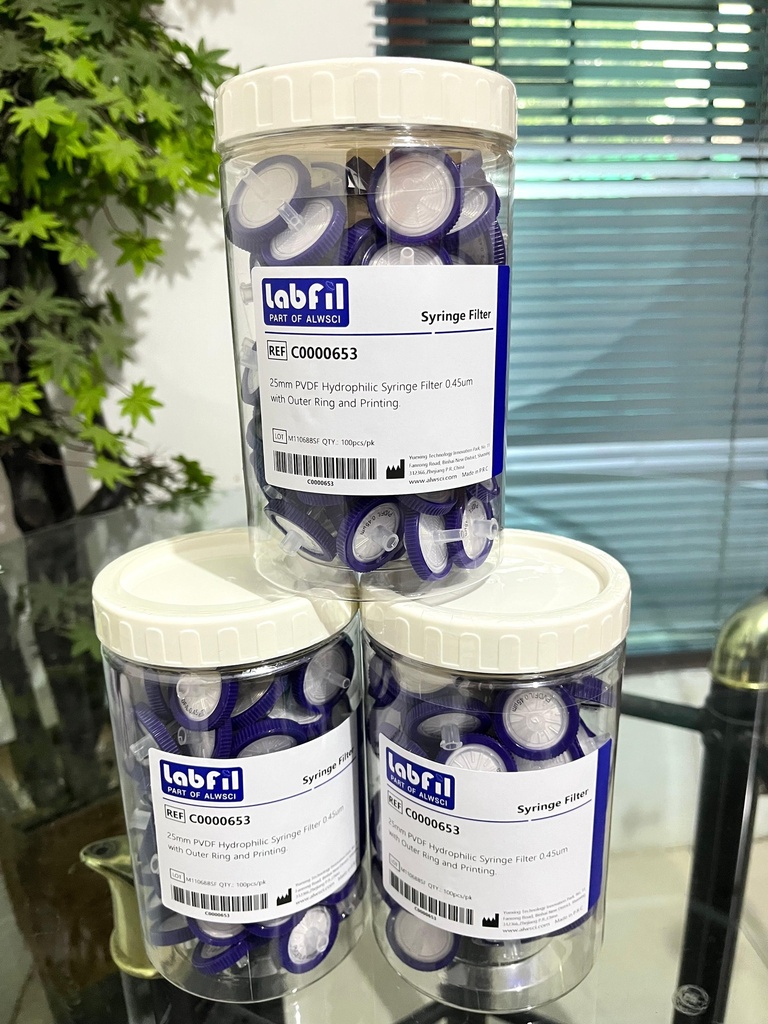 PVDF Syringe Filter 25mm Hydrophilic 0.45um Labfil C0000653