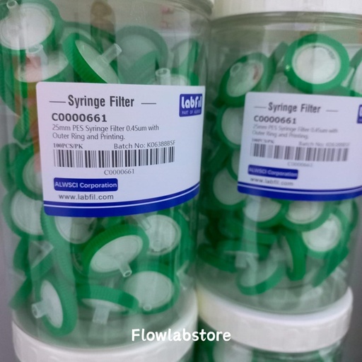 PES Syringe Filter 25 mm 0.45 um with Outer Ring and Printing